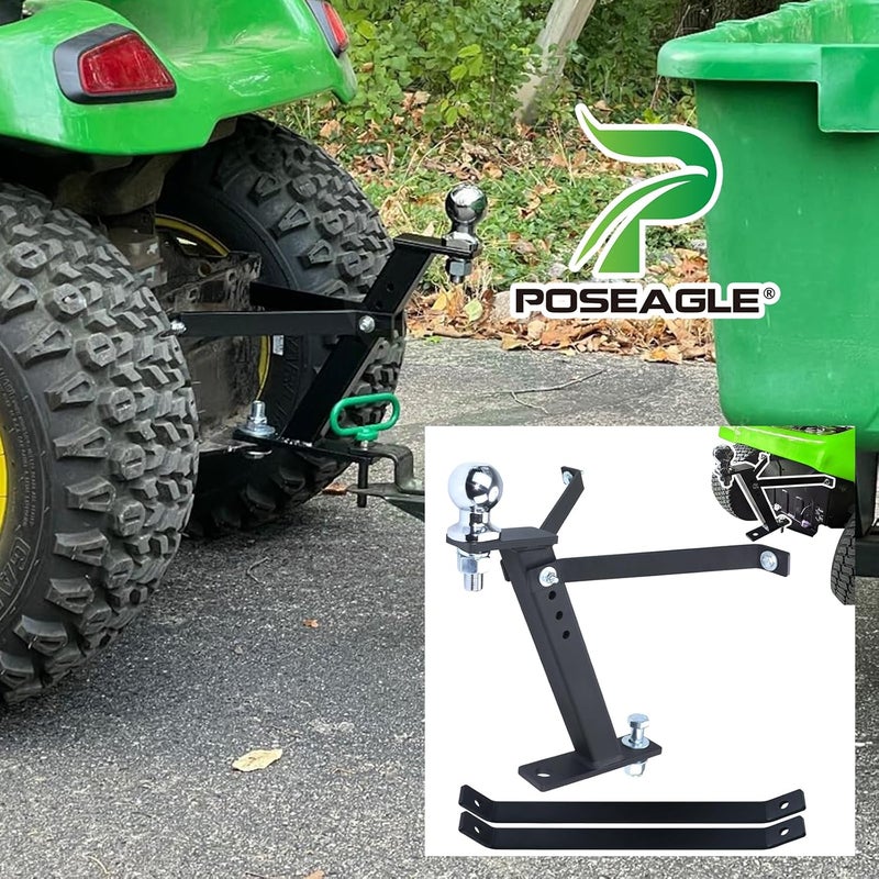 POSEAGLE Lawn Mower Trailer Towing Hitch with Chrome Trailer Hitch Ball, 3,500 lbs, 2 Inch Diameter, 3/4 x 2-Inch Shank for Cub Cadet Husqvarna Riding Mowers - Image 2
